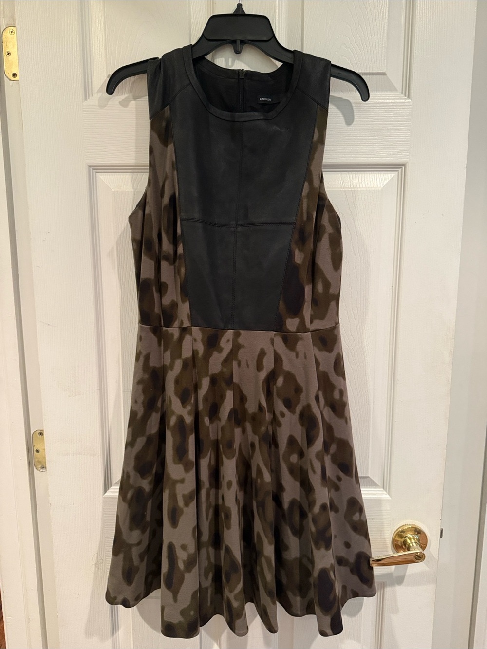 Karen Millen Black Bodice Olive Brown Camo Mini Dress
